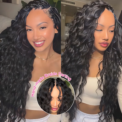 Pre All Glueless Loose Curls 13X6 Full Lace Wig With Hand-made Boho Style Braided Parting Pre-Bleached /Pre-Plucked High Quality Human Hair Wig