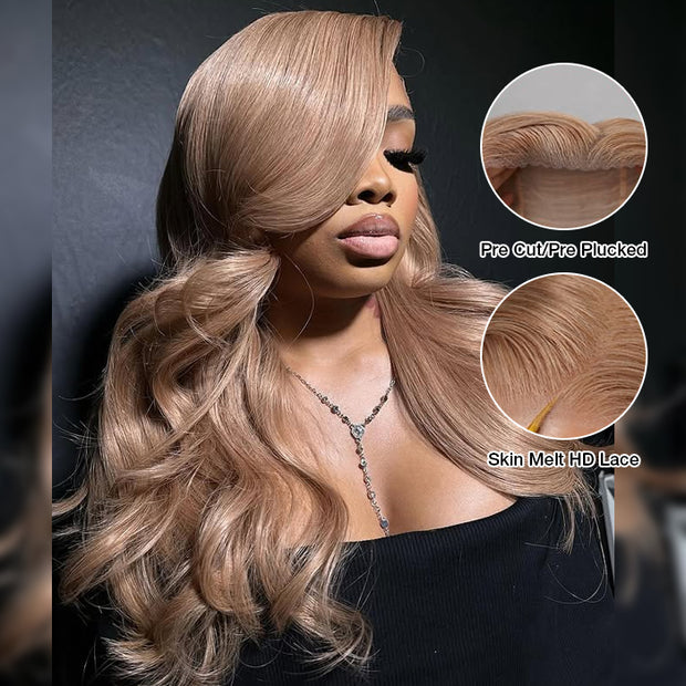 Light Flaxen Brown Blonde Pre Cut 8X5 Lace Glueless Slip On & Go Wig Milk Tea Brown Transparent HD Lace Front Wigs