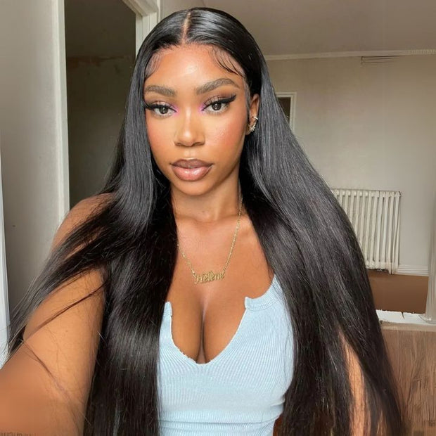 Glueless 13X6 Pre-All Glueless Wig Put On & Go Straight Human Hair Wig Pre-Bleached Tiny Knots Pre-Plucked Natural Hairline