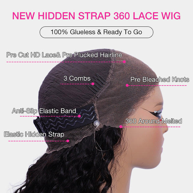 New Glueless Chocolate Brown 360 Lace Frontal Wigs With Hidden Strap Ready & Go Affordable Human Hair Wigs 220% Density