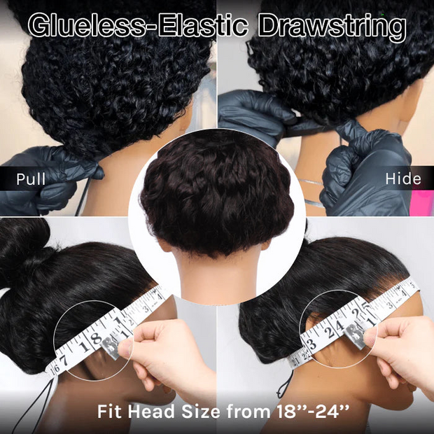 Pull Go Straight Glueless Lace Front Wigs With Hidden Drawstring Pre Bleached Pre Cut HD Lace Human Hair Wig