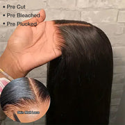 Pull Go Straight Glueless Lace Front Wigs With Hidden Drawstring Pre Bleached Pre Cut HD Lace Human Hair Wig