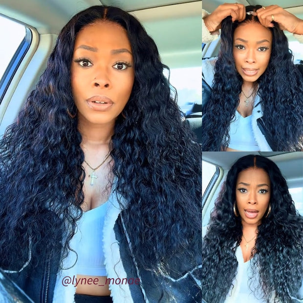 Pull Go 13X4 Pre Cut HD Lace Glueless Water Wave Wig Human Hair Wigs With Hidden Drawstring Pre Bleached Knots For Black Women