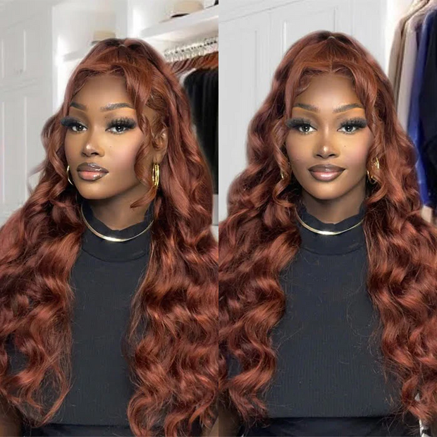 Flash Sale|Pre-All 13X6 Full Lace Reddish Brown 3D Body Wave Hair Pre Cut Pre Bleached Glueless Wig