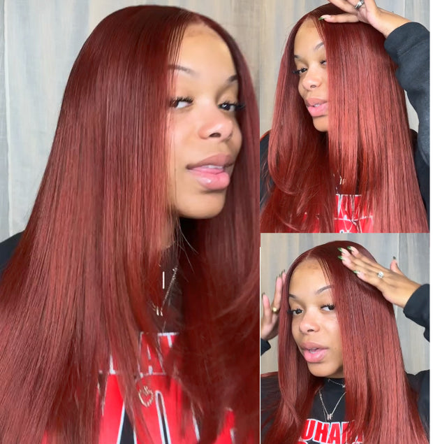 Glueless Layered Cut Reddish Brown Or Natural Black HD Lace Front Wig Stylish Layered Straight Wigs