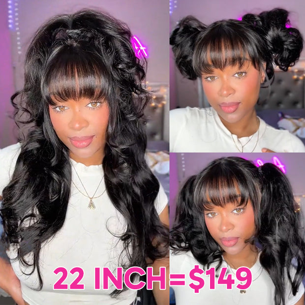 $100 OFF|Body Wave Wigs With Bangs 180% Density 4X4/13X4 HD Lace Human Hair Wigs For Black Women