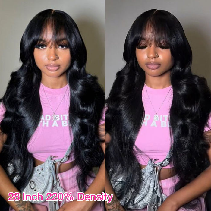 Pre All| Wispy Bangs Glueless Bouncy Body Wave HD Lace Wig Pre Cut Pre Bleached Natural Human Hair Wigs