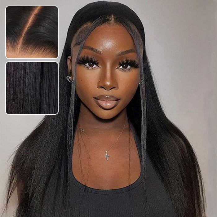 Pull Go Yaki Straight Glueless 13X4/13x6 Full Lace Wigs With Hidden Drawstring Pre Bleached Pre Cut HD Lace Human Hair Wig