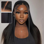 Yaki Straight Glueless 13X4/13x6 Full Lace Wigs With Hidden Drawstring Pre Bleached Pre Cut HD Lace Human Hair Wig