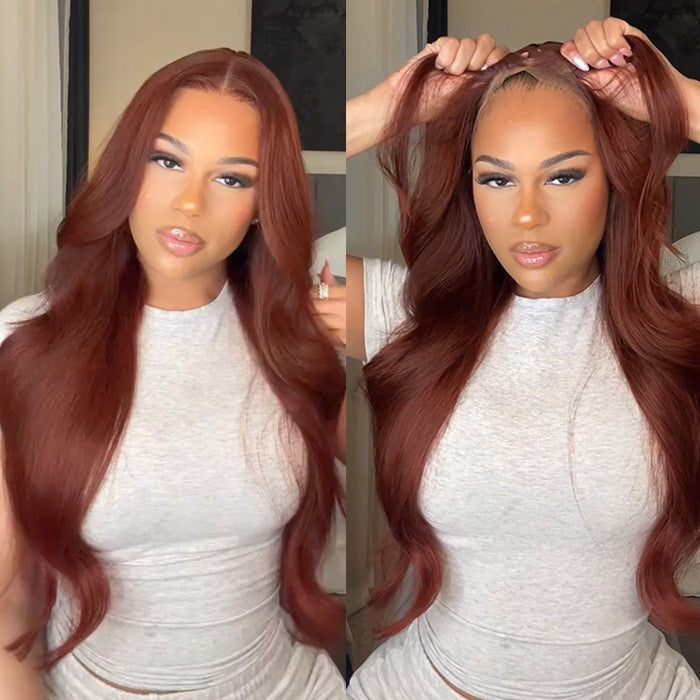 Wear Go Glueless Wigs 8*5 Pre Cut HD Lace Wig Reddish Brown Body Wave Wig Pre-Bleached