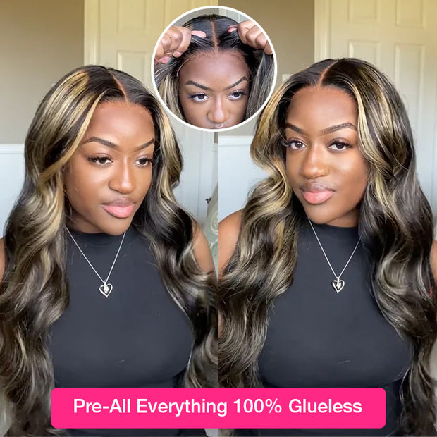 Pre All Everything | Highlights 3D Body Wave Tiny Knots Pre Bleached Wear Go Upgraded 13X6 HD Lace Glueless Wig Special Sale