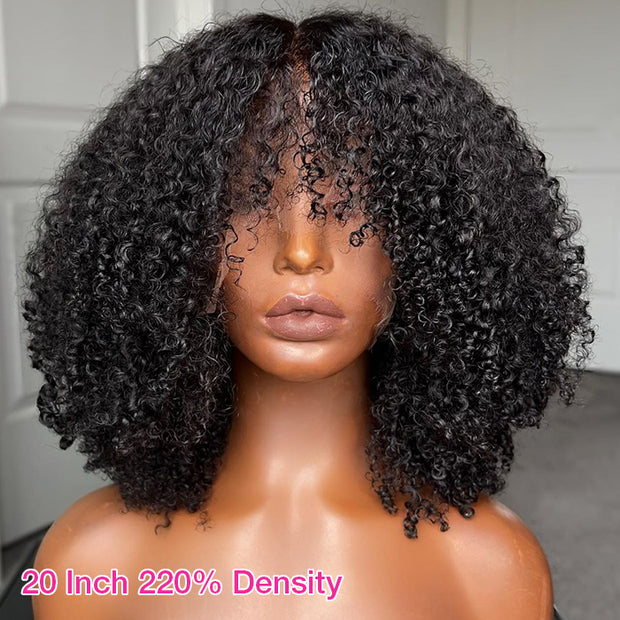 Layered Afro Kinky Curly HD Lace Front Wigs With Curly Bangs Fluffy And Popping Curly Luxury Virgin Human Hair Wig For Black Women