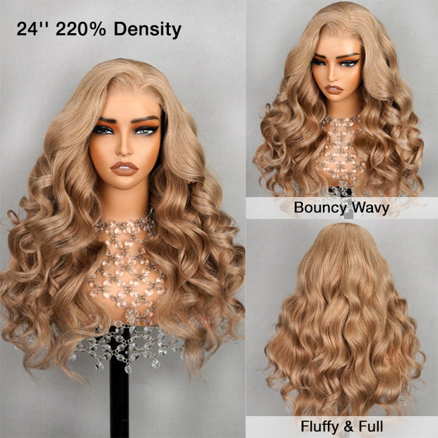 Light Flaxen Brown Blonde Pre Cut 8X5 Lace Glueless Slip On & Go Wig Milk Tea Brown Transparent HD Lace Front Wigs