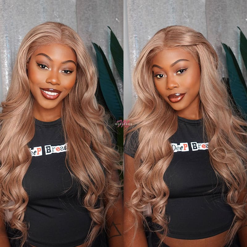 Light Flaxen Brown Blonde Pre Cut 8X5 Lace Glueless Slip On & Go Wig Milk Tea Brown Transparent HD Lace Front Wigs