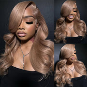 Light Flaxen Brown Blonde Pre Cut 8X5 Lace Glueless Slip On & Go Wig Milk Tea Brown Transparent HD Lace Front Wigs