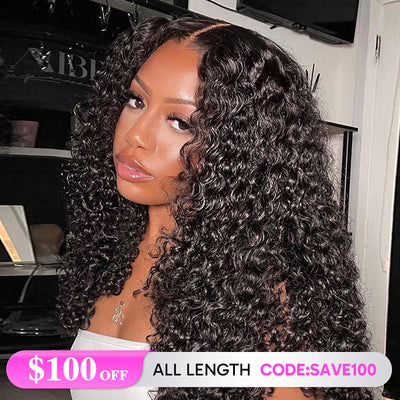 $100 OFF|14-22 Inches Water Wave HD Lace Wig Pre-plucked Pre Bleached Human Hair Wigs