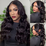 Curtain Bangs 8X5 Pre Cut HD Lace Wig Butterfly Cut Body Wave Glueless Human Hair Wigs with Adjustable Strap