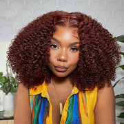 250% Reddish Brown Glueless Deep Curly Pre-cut HD Lace Wig Upgrade 8X5 Lace Short Layered Cut Bouncy And Fluffy Curly Wig