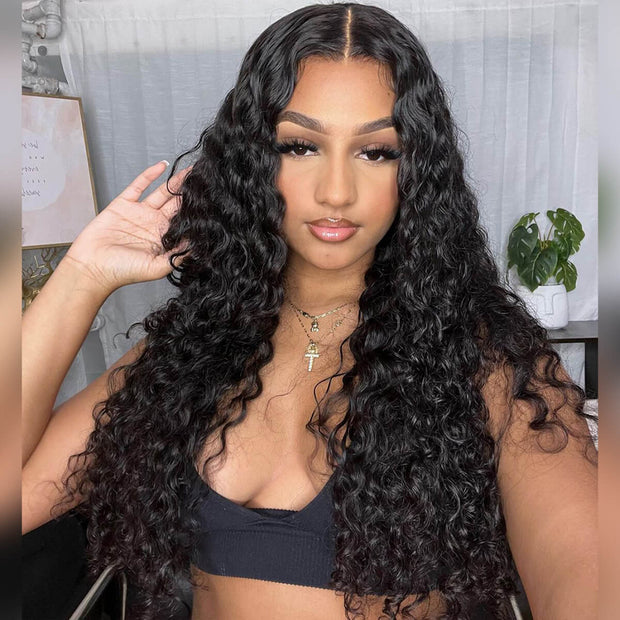 $100 OFF|14-22 Inches Water Wave HD Lace Wig Pre-plucked Pre Bleached Human Hair Wigs