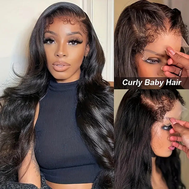 Kinky Edges Body Wave HD Lace Wig 250%/300% Density Glueless 4C Hairline Luxury Human Hair Wig