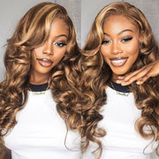 Pull Go 13X6 Pre Cut HD Lace Glueless 3D Body Wave Human Hair Wig With Hidden Drawstring #427 Highlight Lace Front Wig