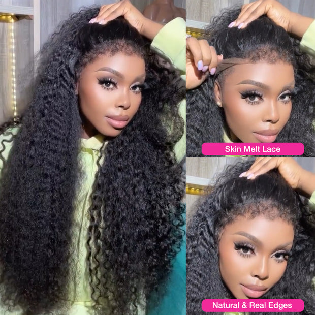 Kinky Edges Deep Wave HD Lace Wig 250%/300% Density Glueless Popping And Fluffy Luxury Human Hair Wig