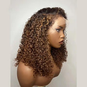 4C Edges Copper Brown Highlight Curly Lace Wig Quality Glueless HD Lace Human Hair Wig For Black Women