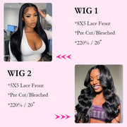 2 Wigs=$89|20 Inches 8X5 Pre Cut lace Straight Wig+20 Inches 5X5 Body Wave Wig