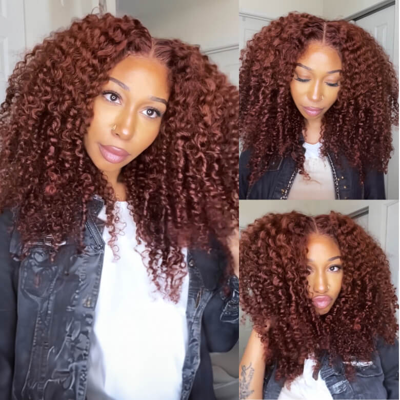 250% Reddish Brown Glueless Deep Curly Pre-cut HD Lace Wig Upgrade 8X5 Lace Short Layered Cut Bouncy And Fluffy Curly Wig