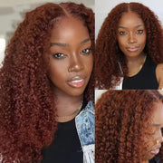 250% Reddish Brown Glueless Deep Curly Pre-cut HD Lace Wig Upgrade 8X5 Lace Short Layered Cut Bouncy And Fluffy Curly Wig