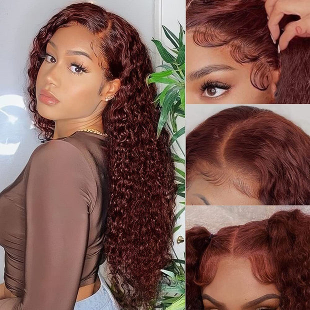 Pre-All Everything Lace Wig 13X6 Full Lace Reddish Brown Curly Hair Pre Cut Pre Bleached Glueless Wig
