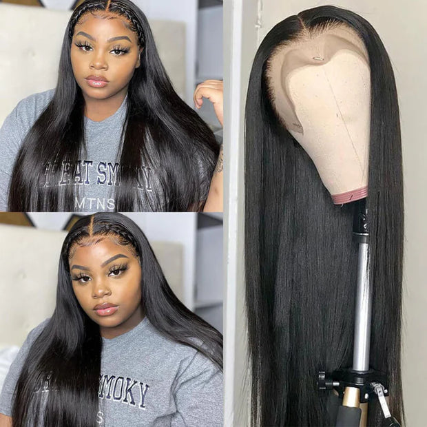 $100 OFF|Straight 5X5 13x4 HD lace Frontal Wig Pre Plucked Pre Bleached Silky Straight Human Hair Wig