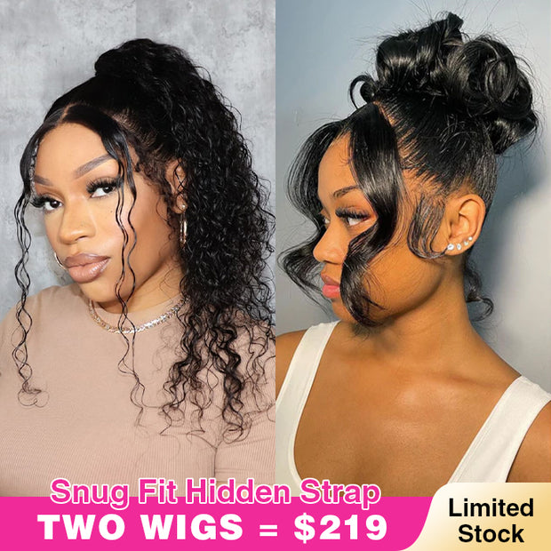 Two 360 Lace Wigs=$219| 20 Inch 360 Lace Water Wave Wig With Hidden Strap+20 Inch 360 Lace Body Wave Wig With Hidden Strap