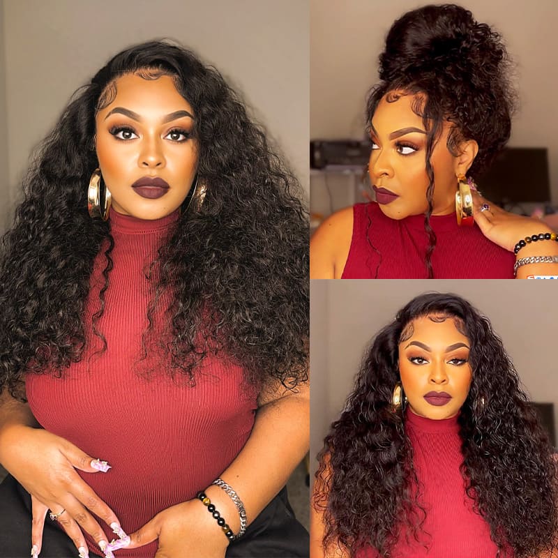 22=$169 Upgrade Glueless 360 Lace Frontal Wigs With Hidden Strap Ready & Go Water Wave Affordable Human Hair Wigs 220% Density