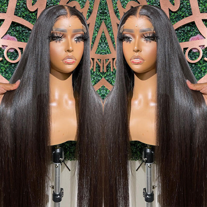 $100 OFF|Straight 5X5 13x4 HD lace Frontal Wig Pre Plucked Pre Bleached Silky Straight Human Hair Wig