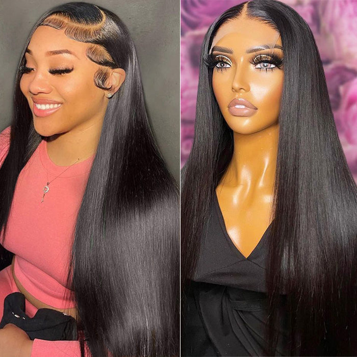 $100 OFF|Straight 5X5 13x4 HD lace Frontal Wig Pre Plucked Pre Bleached Silky Straight Human Hair Wig