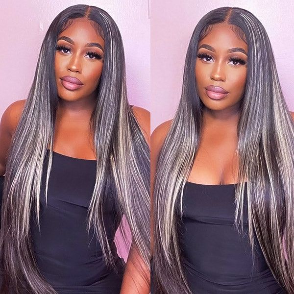 HD Lace Wigs Highlight 1B/613 Blonde Platinum Wig Body Wave Or Straight Human Hair For Woman