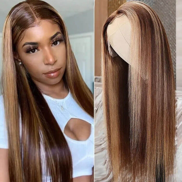 Piano Honey Blonde Highlight Wig 13x4 Hd Lace Straight Hair Wig For Wo Cynosure Hair