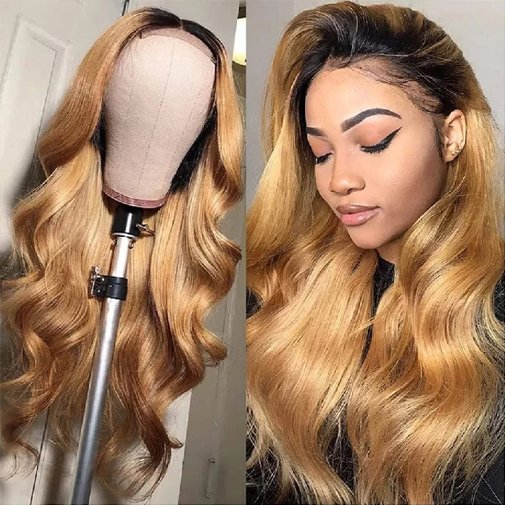 1B/27 Ombre Color Deep Wave 13x4 Lace Front Wig Remy Human Hair Wigs For Woman