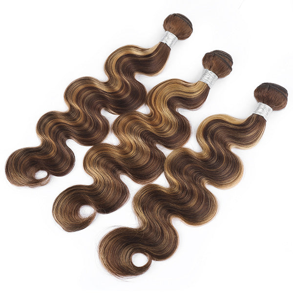 Highlight Body Wave Hair 3 Bundles with 5X5 Lace Closure Virgin Human Indian Hair