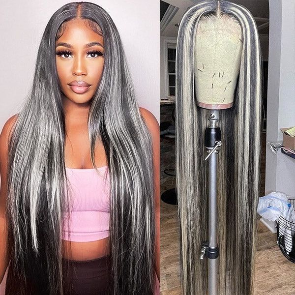 HD Lace Wigs Highlight 1B/613 Blonde Platinum Wig Body Wave Or Straight Human Hair For Woman