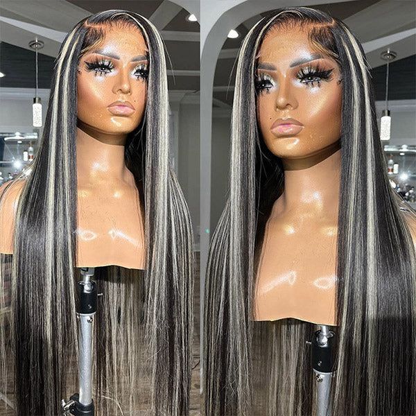 HD Lace Wigs Highlight 1B/613 Blonde Platinum Wig Body Wave Or Straight Human Hair For Woman